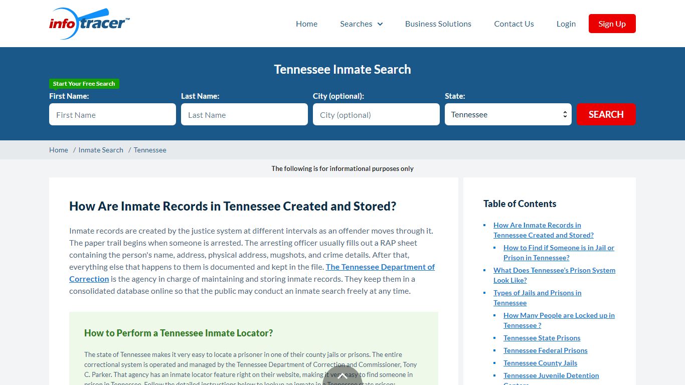 Tennessee Inmate Search, Lookup and Locator Tool - InfoTracer